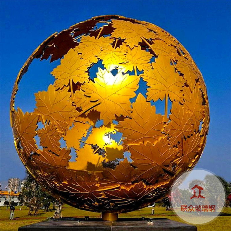 戶外校園不銹鋼雕塑定制發光月亮圓環鏤空球浪花園林景觀落地擺件