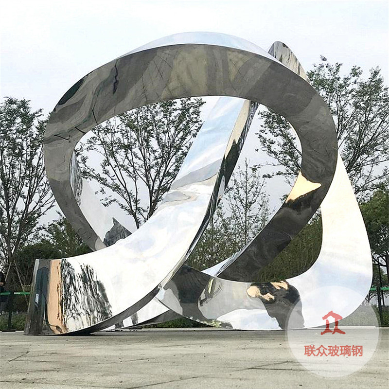 廠家定制大型不銹鋼雕塑鏤空月亮圓環鏡面水滴浪花戶外水景球擺件