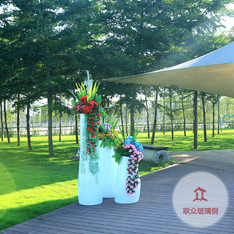 玻璃鋼花盆商場大型落地花缽戶外景觀橢圓花器公共區簡約花池定制