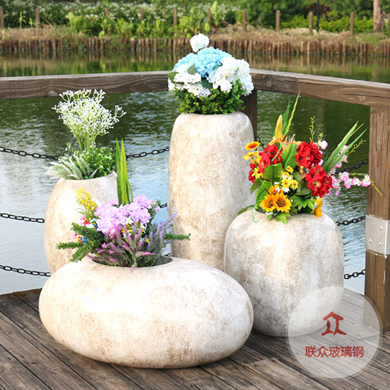 玻璃鋼花箱商場美陳花盆戶外移動花槽園林景觀異形花缽白色大花壇