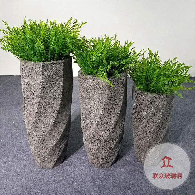 廠家訂做戶外組合花盆容器歐式酒店園林落地擺件正方形玻璃鋼花盆