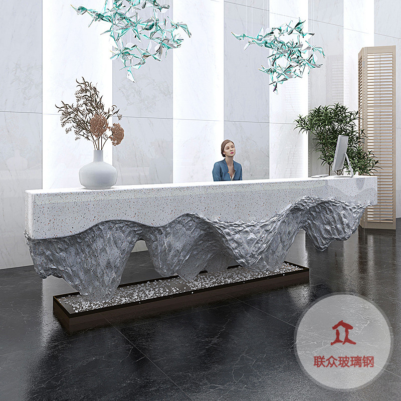 創意異形玻璃鋼烤漆前臺大型公司訂做大堂接待售樓部服務吧臺定制