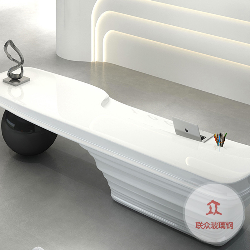 烤漆前臺簡約異型接待臺玻璃鋼定制迎賓臺創意弧形美容院創意吧臺