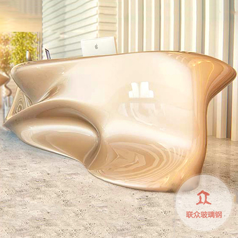 辦公前臺玻璃鋼簡約現代接待臺咨詢吧臺異形可定制高端創意收銀臺