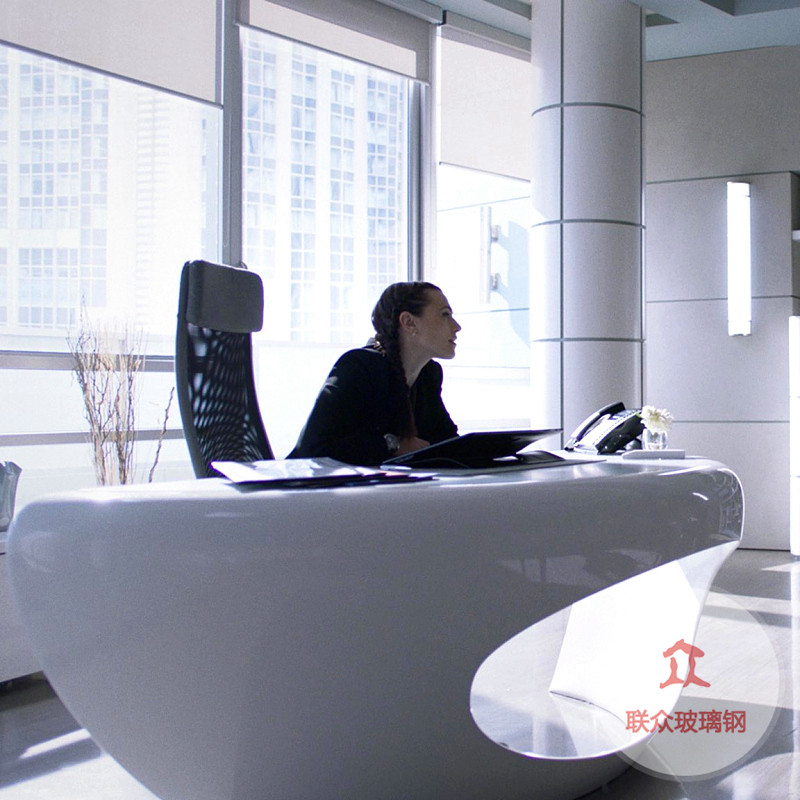 定制大型創意異形玻璃鋼烤漆前臺公司大堂接待臺售樓部服務臺吧臺