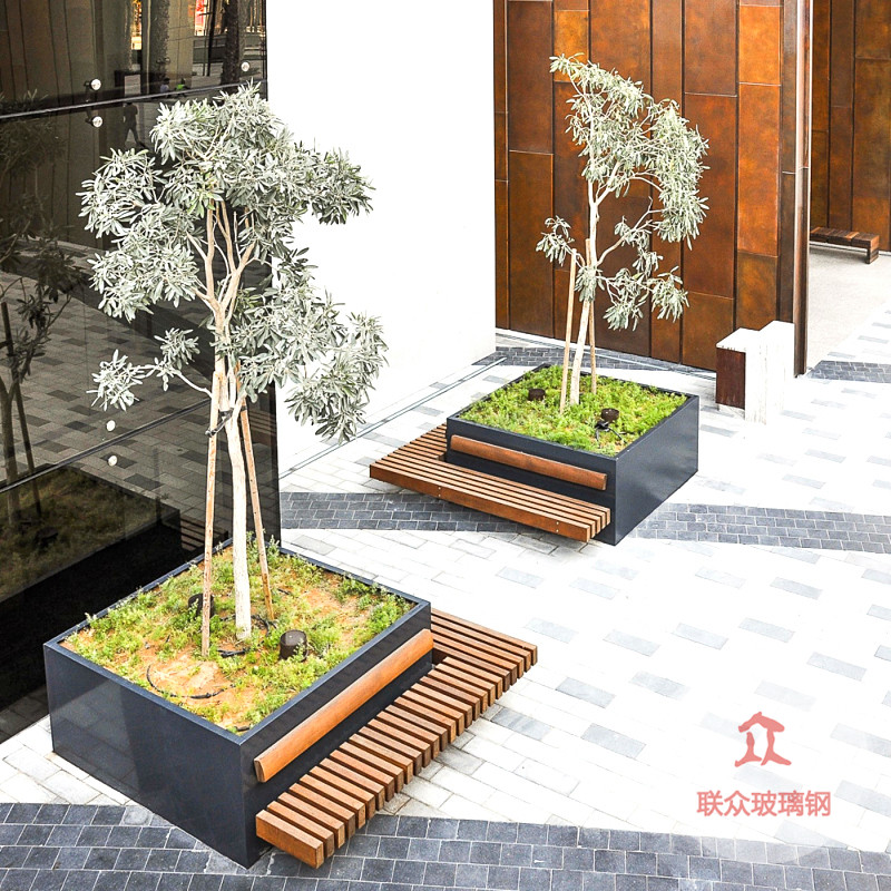 玻璃鋼樹池座椅商場休閑坐凳創意公共休息區椅子戶外公園長凳定制