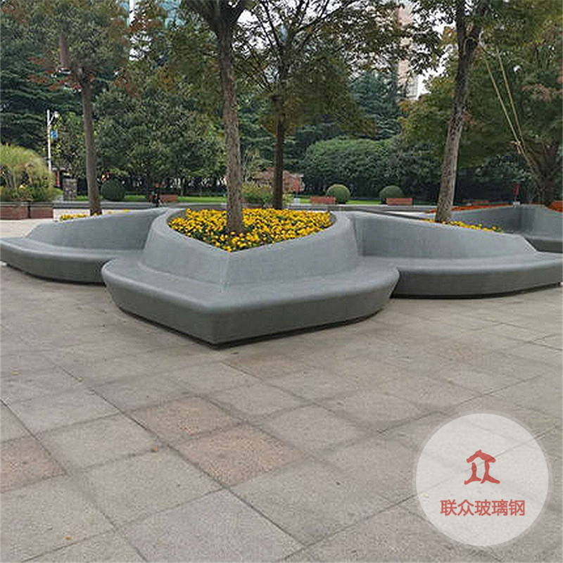 玻璃鋼公園花盆座椅園林景觀花壇商場公園休閑戶外異形長條凳廠家